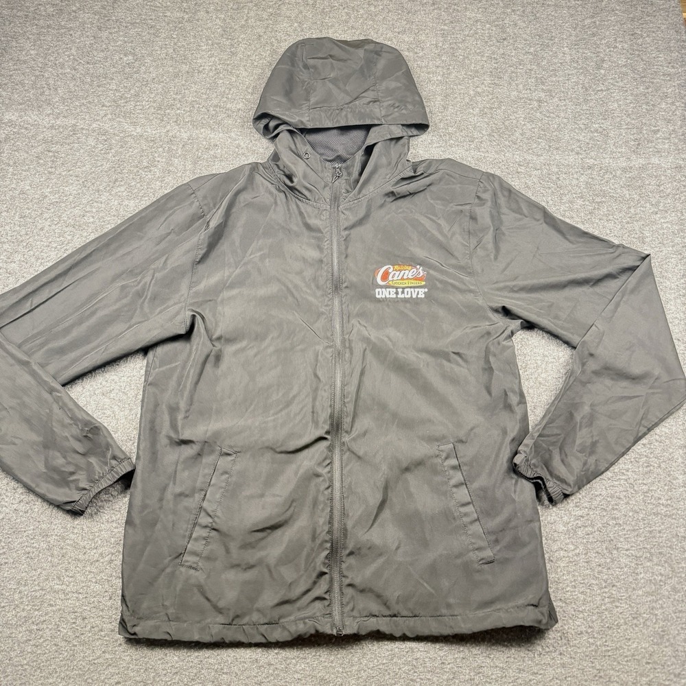 Raising Canes Jacket Mens XL Black Windbreaker Uniform Employee Work Zip Hood